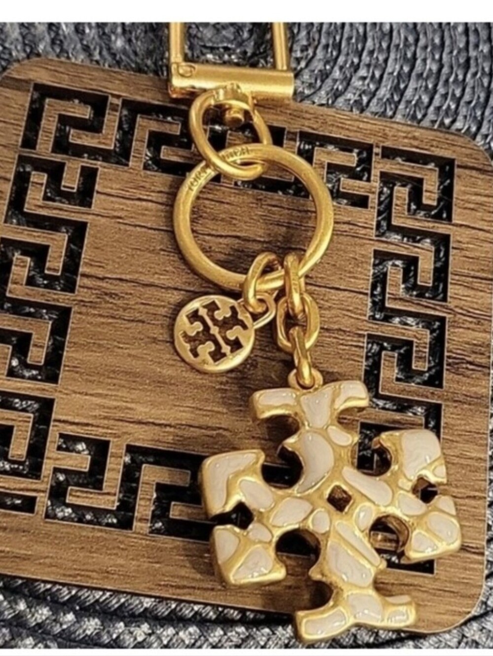 Tory Burch Gold & Cream Logo Keychain Charm